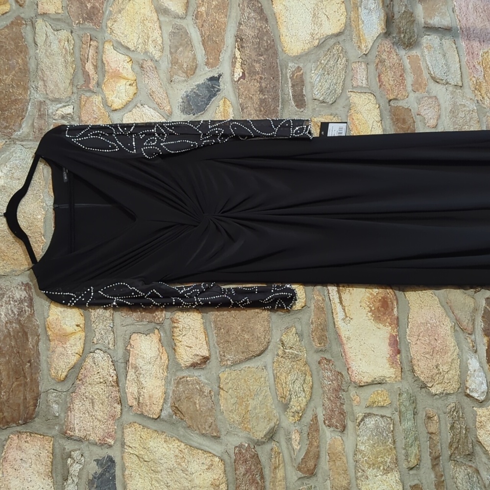 Marina Matte Jersey Sheer Beaded V-Neck Knot Bodice Jumpsuit - Picture 6 of 14